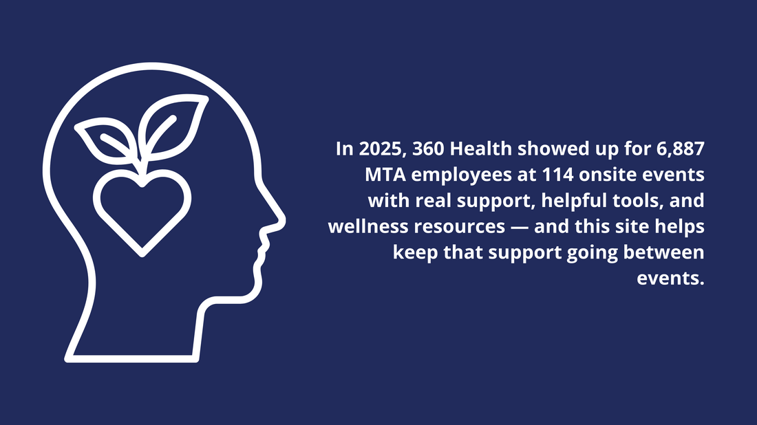 In 2025, 360 Health showed up for 6,887 MTA employees at 114 onsite events with real support, helpful tools, and wellness resources -- and this site helps keep that support going between events Picture
